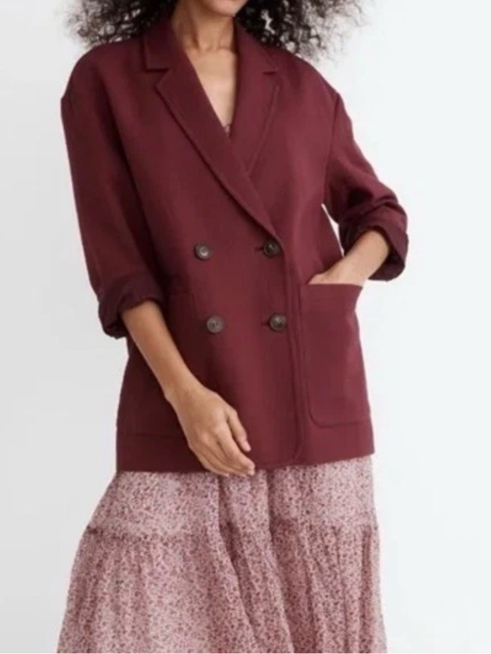NWT Madewell Hayfield Double-Breasted Oversized Blazer Vintage Mulberry Size S